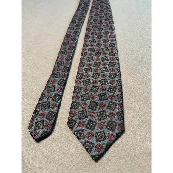 Adams Row Polyester Blend Mens Tie Gray Red Geometric Pattern Made in USA - Picture 5 of 5